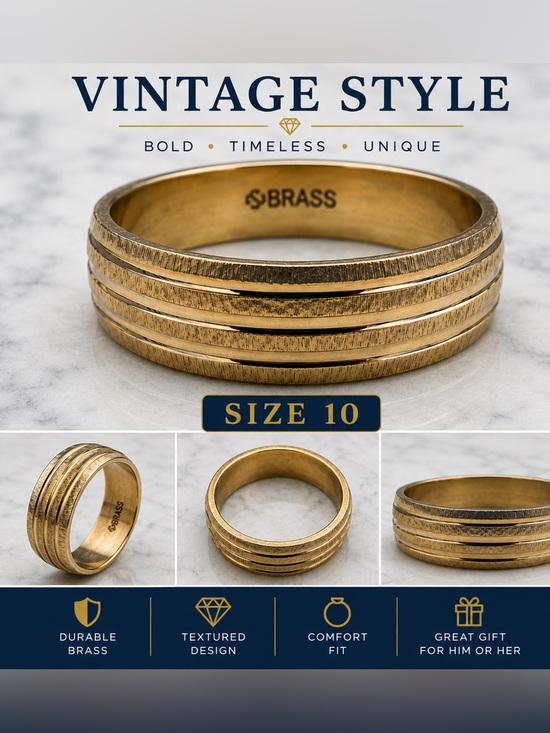 Other - Men’s Size 10 Brass Gold Tone Textured we Band Ring Vintage Statement Jewelry